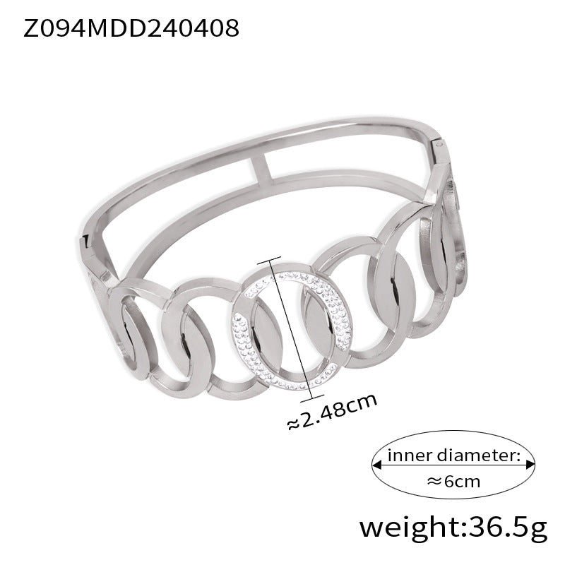 Fashion metal titanium steel bracelet with female geometric design and diamond studded spring buckle bracelet