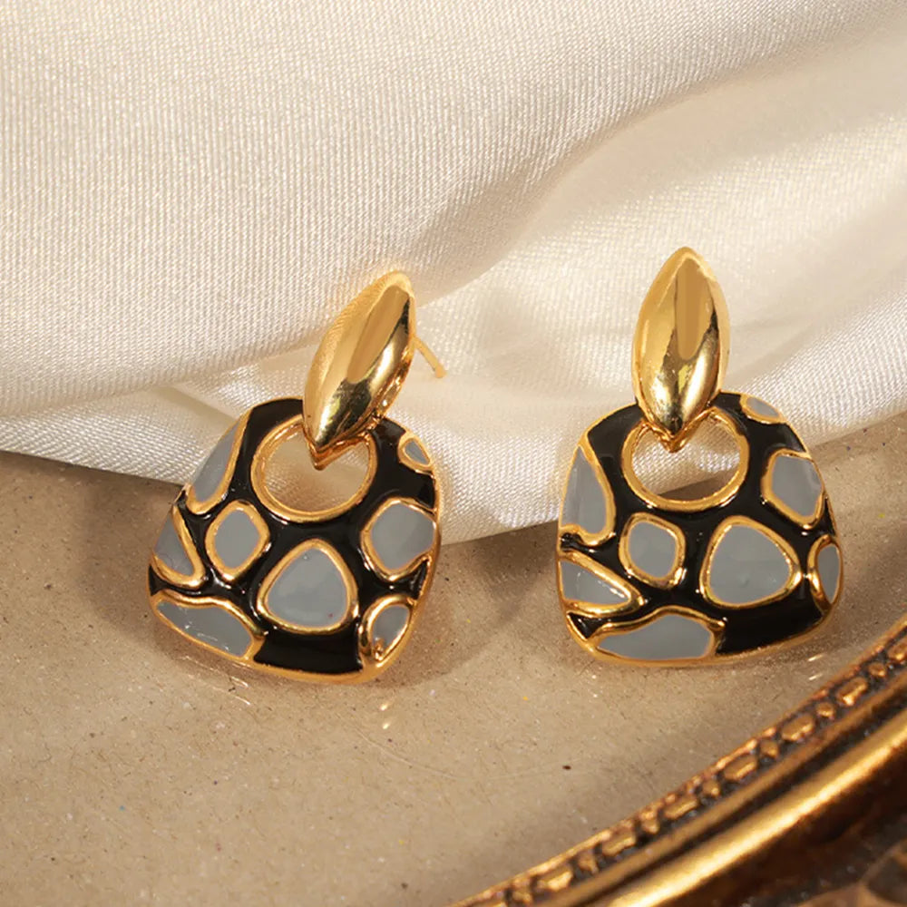 Geometric glazed enamel leopard print earrings fashionable and elegant accessories