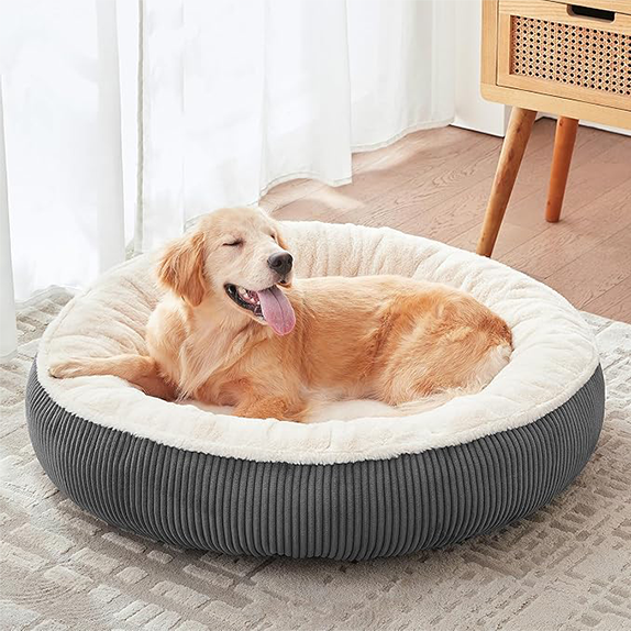 Cozy Round Dog Bed – Plush Sherpa & Corduroy Pet Lounger