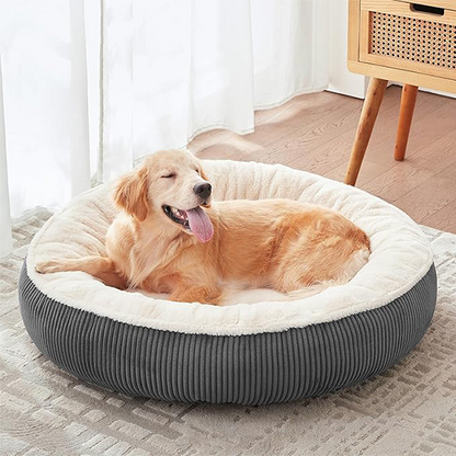 Cozy Round Dog Bed – Plush Sherpa & Corduroy Pet Lounger