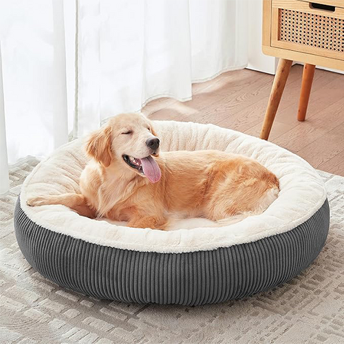 Cozy Round Dog Bed – Plush Sherpa & Corduroy Pet Lounger