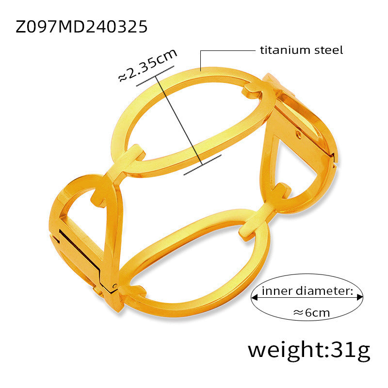 Fashion metal titanium steel bracelet with female geometric design and diamond studded spring buckle bracelet