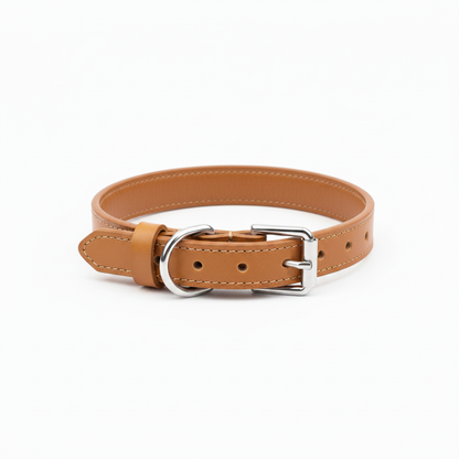 Variant 2 – Tan Brown leather dog collar with silver hardware
