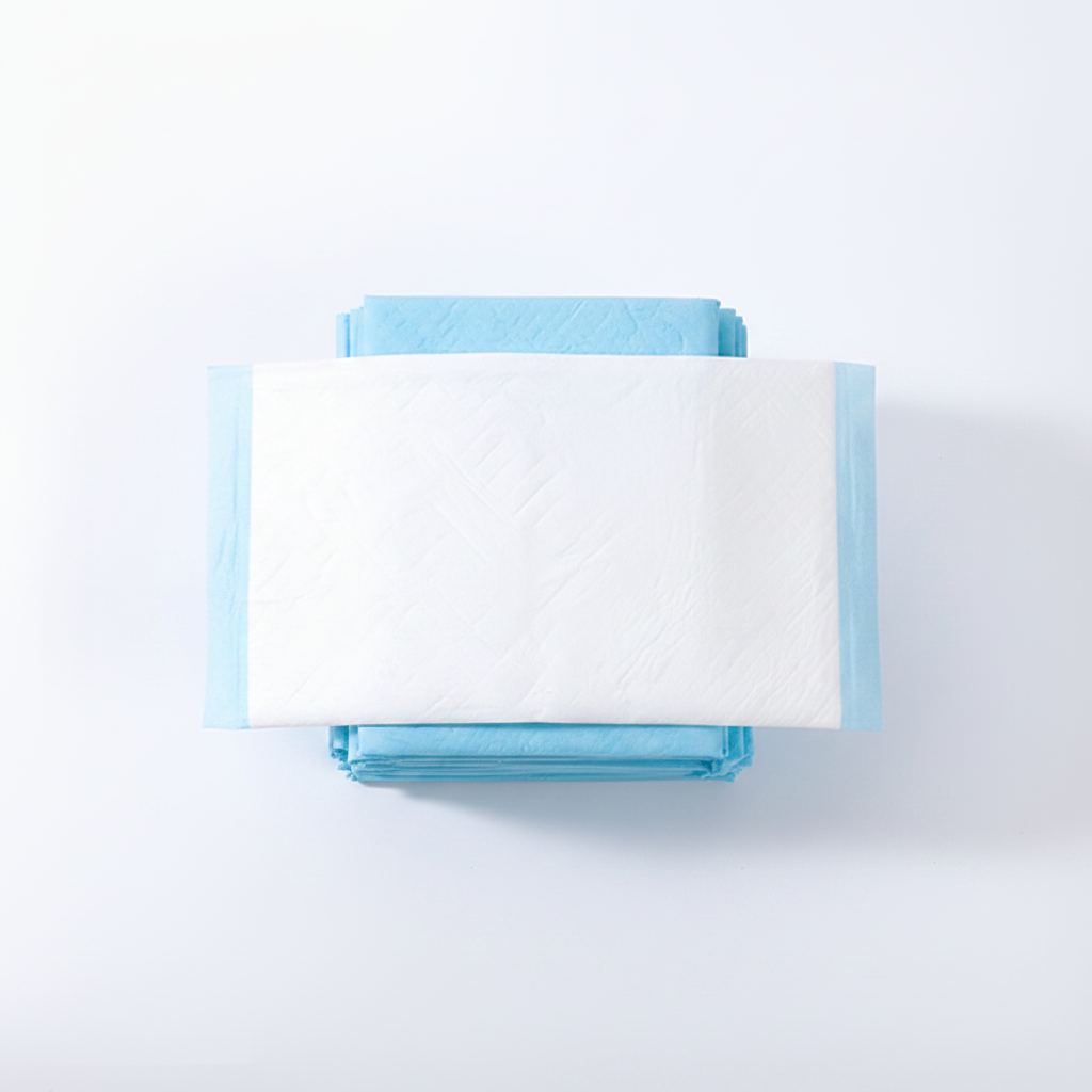 Top-down overhead view of stacked disposable pet training pads