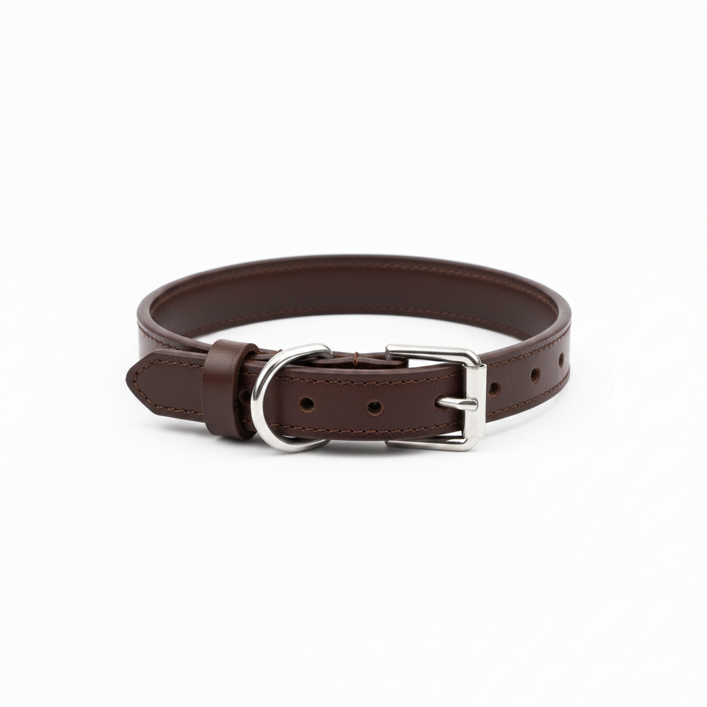 Variant 1 – Dark Brown leather dog collar with gold hardware