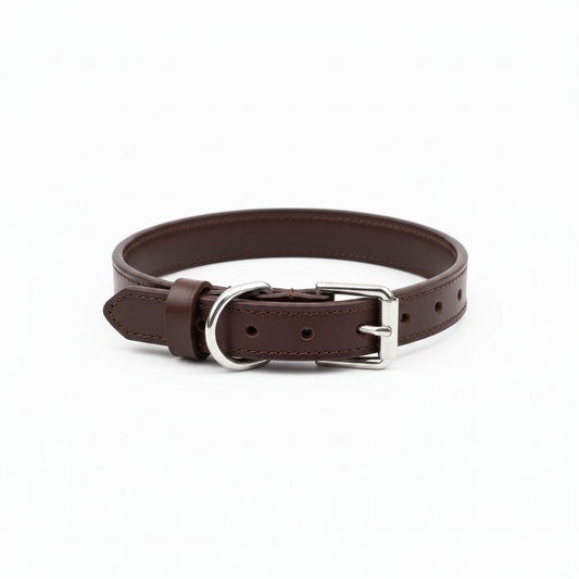 Variant 1 – Dark Brown leather dog collar with gold hardware