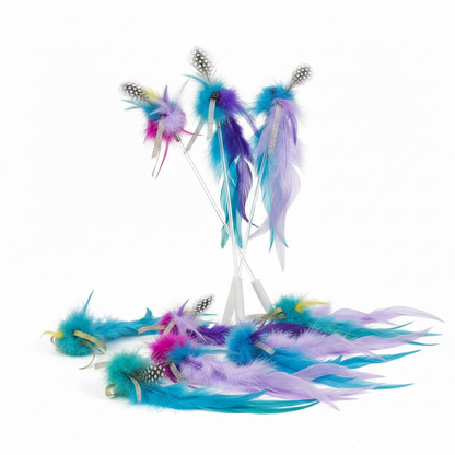 Variant 3 – Cool Tones feather cat wand toy set in blue teal purple